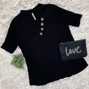Lime n Chili Button Lined V-Neck Ribbed Top  💗 Black